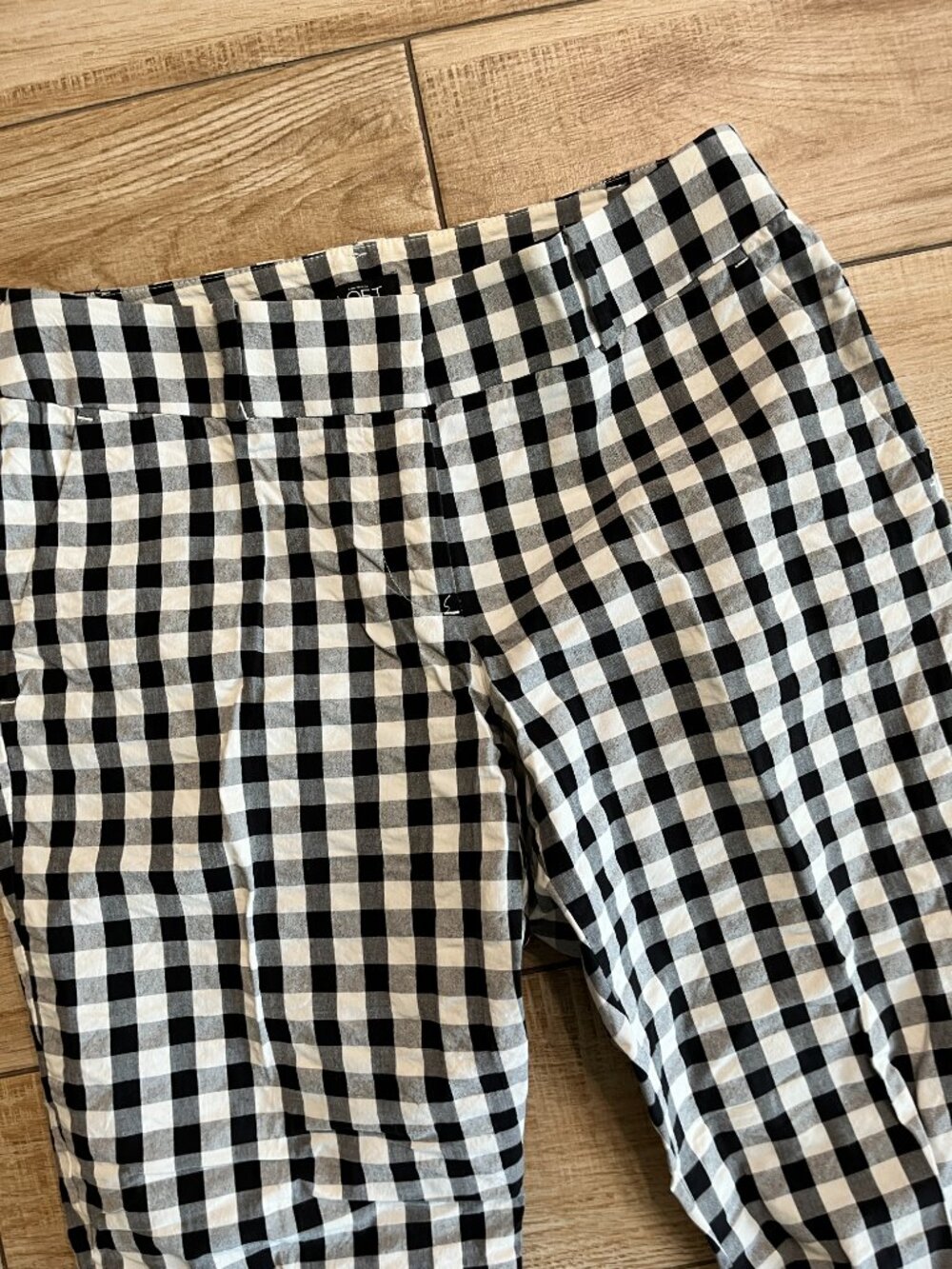 Womens Loft Julie Straight Black/White Checkered Cropped Pants - 4P - Picture 2 of 7